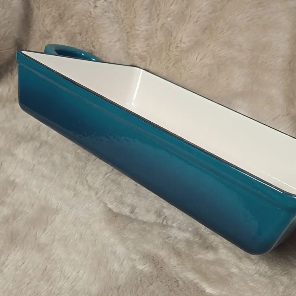 CROCK POT Artisan 13 Inch Enameled Cast Iron Lasagna Pan, Teal Ombre
